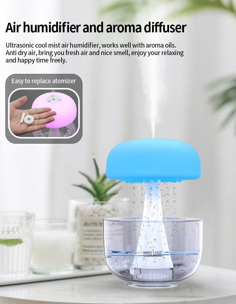 CloudMist Aura – Premium Rain Humidifier with LED Ambiance and Essential Oil Diffuser