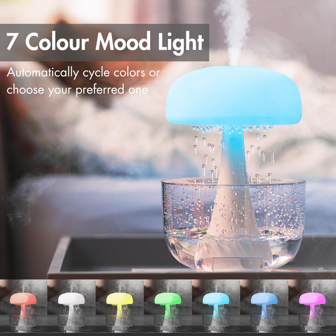 CloudMist Aura – Premium Rain Humidifier with LED Ambiance and Essential Oil Diffuser