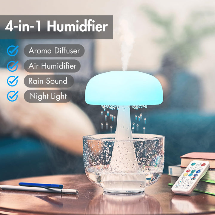 CloudMist Aura – Premium Rain Humidifier with LED Ambiance and Essential Oil Diffuser